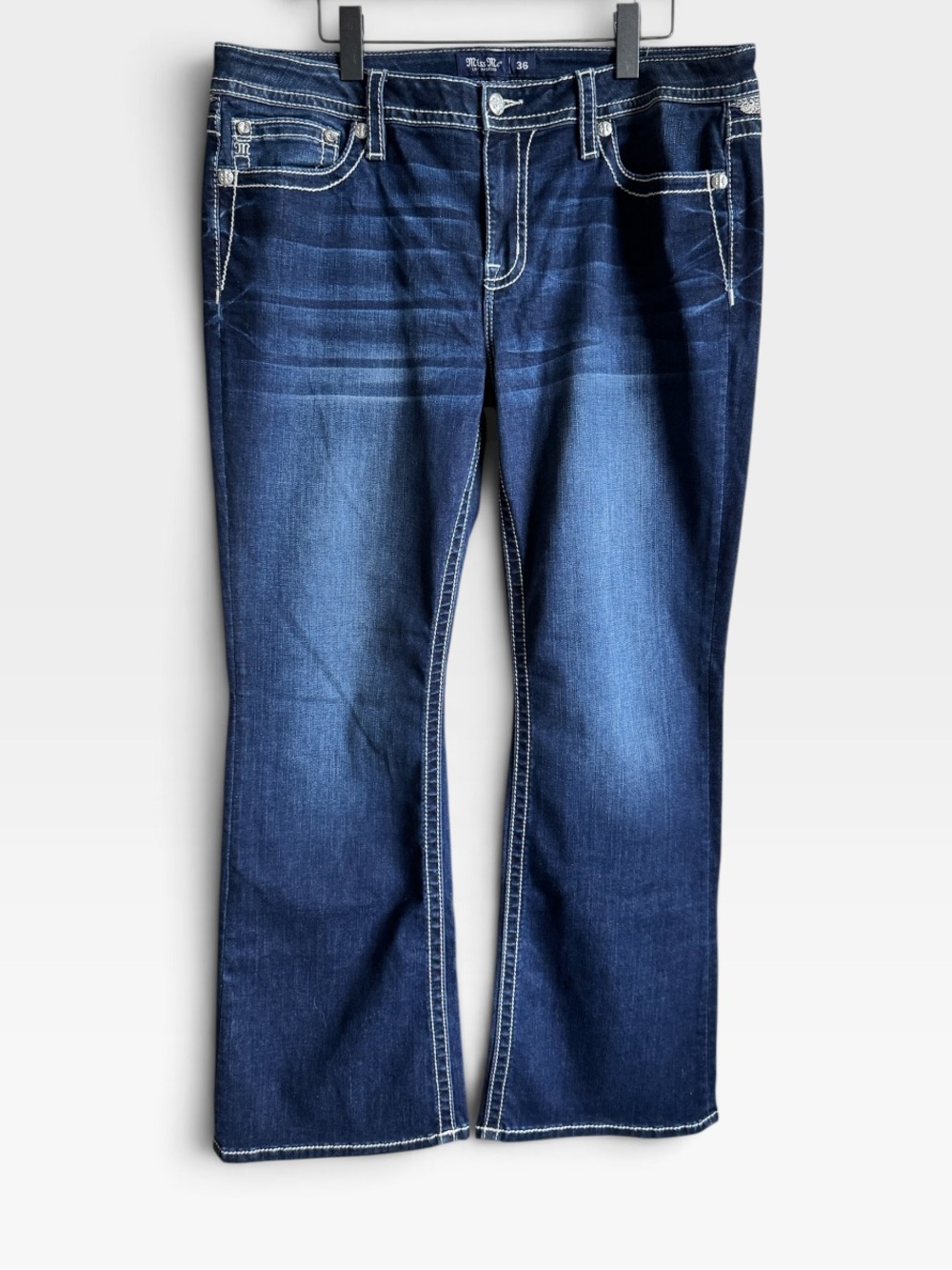 Miss Me Dark Blue Bootcut Jeans with Embroidered Pockets Plus Size - Picture 2 of 6